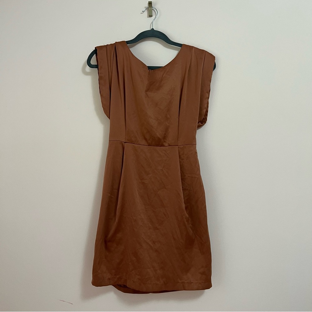 Stunning Satin dress in tan size S- M boutique- Mystic